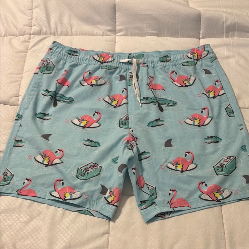 Flamingo Print Swim Shorts - Blue